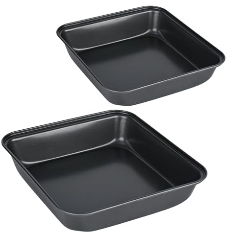 XCDMJ Juego de 2 cazuelas cuadradas, de acero inoxidable rectangular con antiadherente para lasaña, asador o bandeja para tartas, fácil de limpiar, 22 x 22 x 5/24,5 x 25 x 4,8 cm
