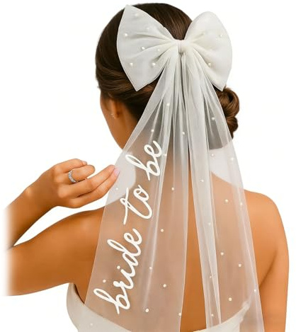 Bride to Be Veil, hen Party Veil with Pearl Embroidery and Heat Transfer Lettering, Bridal Shower Decorations for Bachelorette Parties, White Clip for Wedding Photoshoots