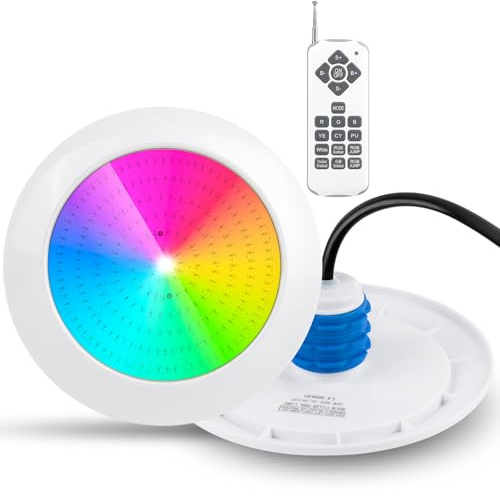 KWODE Proiettore LED per Piscina, 25W RGB con filettatura esterna da 1,5 pollici, IP68 12V AC Lampada Subacquea per Piscine in Cemento/Piscine in Polistirolo Espanso