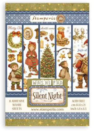 Stamperia – Washi Pad för scrapbooks, album, kort, bullet journals och more, genomskinlig och lätt att klippa, akid fri, perfekt för hobbyer, hantverk och gåvor (Silent Night) (A5) (8 ark)