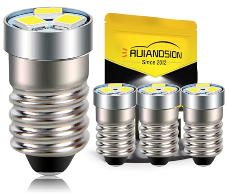 Ruiandsion 4st 6V E10 LED-lampa 3030 3SMD Vit LED-ersättning Uppgradering för strålkastare Facklor Fyrbössa Icke-polaritet (6V)