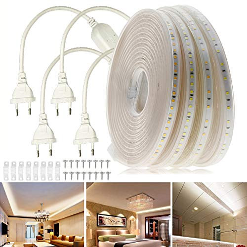 FOLGEMIR 4m Kalt Weiß LED Band ohne Leitungsdraht, 2835 SMD 120 Leds/m Strip, 220V 230V sehr helle Beleuchtung, IP65 wasserdicht Lichtschlauch