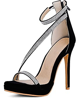 Donna sexy peep toe stiletto zip tacco alto con sandali da 12 cm con cristalli Easy Walking Evening Party Pumps for women big size 35-50 zt571s, Nero , 37 EU