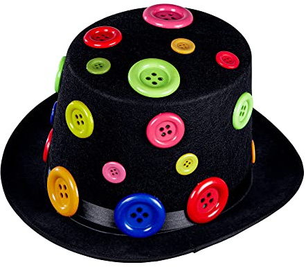 W WIDMANN MILANO Party Fashion 11763 - Zylinder mit bunten Knöpfen, aus Filz, Hut, Kopfbedeckung, Clown, Zirkus, Mottoparty, Karneval