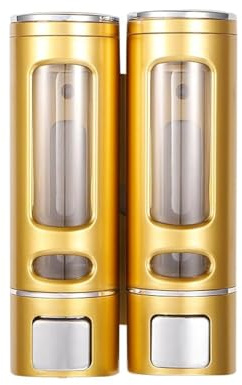 Liquid Soap Dispenser Wall Mount, 2 Chamber Bathroom Shower Pump Dispenser,Press Manually Lotion Soap Dispenser Use for Shampoo, Soap, Conditioner, Shower Gel, for Bathroom Kitchen Hotel (Gold)