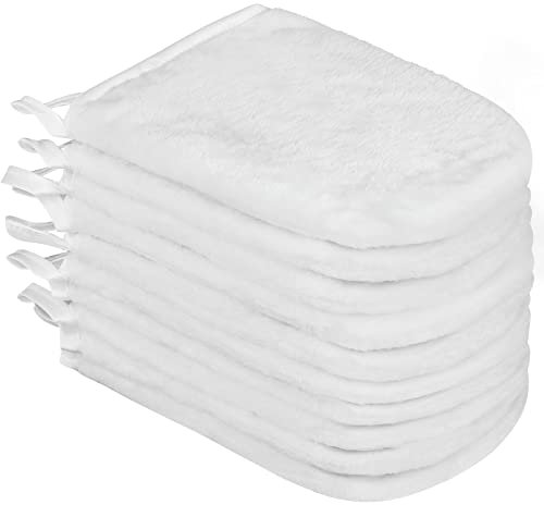 PHOGARY Pack of 10 Crystal Velvet Face Wash Mitts Set, Crystal Velvet Soft Face Mitts, Bath SPA Cloth, Reusable Makeup Remover Mitt Gloves, 15x21 cm, White