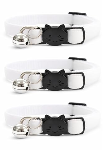 Velvet Cat Collars with Bell. Safe Breakaway Quick Release Buckle. Available in Cat & Kitten Size (Pack of 3) (Cat Collar (20cm - 30cm), White Velvet (Pack of 3))