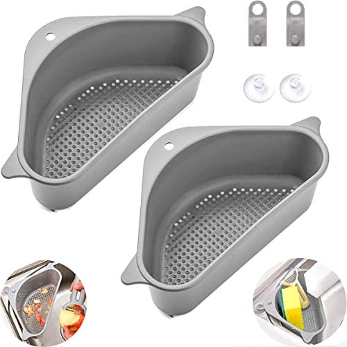 2 Pezzi Portaoggetti per Lavandino, Triangolare Portaoggetti Scolapiatti Scolapiatti con Ventosa Lavello da Cucina Angolo Appeso Cestino Lavello Cestino per Cucina Bagno