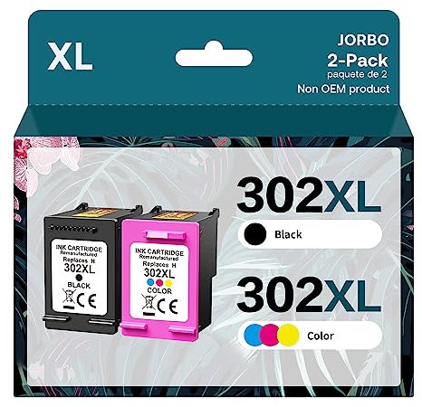 JORBO 302XL Patronen Kompatibel für HP 302 Druckerpatronen (1 Schwarz,1 Dreifarbig) 302 XL für HP DeskJet 3630 3636 3638 3639 1110 2130 3633 OfficeJet 3831 3830 3833 5220 5230 Envy 4525 4520 4522 4527