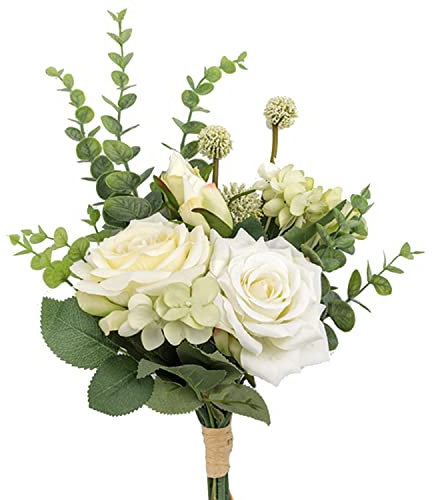 YELIKIT Kunstblumen Künstliche Pflanzen Künstliche Rosen Blumen Unechte Blumen Deko Seidenblumen Kunstblumenstrauß Künstlich Blumenarrangements Tischdekoration Hochzeit Zimmerdeko, Weiß
