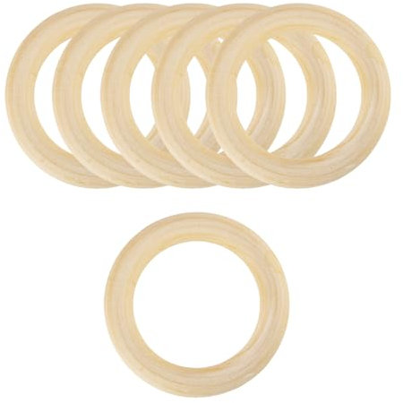 TOOINKCV 6 Pz Anelli di legno per creare naturale non trattati per macramè, Anelli Cerchi di legno lisci, per fai-da-te gioielli, braccialettini, ciondoli-90mm