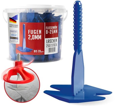 Nivilli SPINNY - 250 Stück Zuglaschen/Gewindelaschen - Fugenbreite 2mm - Materialdicke 8-25mm - Profi Nivelliersystem. Verlegehilfe für Fliesen & Naturstein