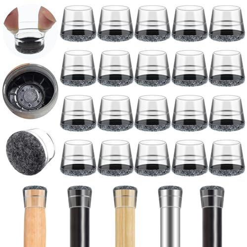 40 Stück Stuhlbeinkappen, Filzgleiter für Stühle 21-30mm Verdickte Stuhlbeinschoner Stuhlsocken für Rund Stuhlbeine zum Schutz von Böden(Mittelgroß, Transparent)