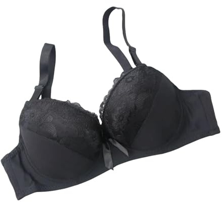 GDNIA Women's Double Push Up Lace Bra Thick Heavy Padded Add 1 Cup Size Underwire Lift Up Deep Plunge Everyday Bras Black