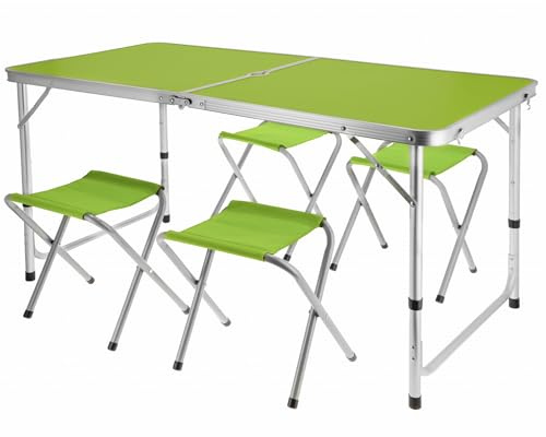 JUMI Tavolo da campeggio pieghevole con set di 4 sedie, tavolo pieghevole per campeggio, multifunzione, set di mobili da giardino, regolabile in altezza (calcare)