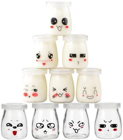 LATRAT 10 Tarros de Yogur Con Tapa, Pequeños Para Postre, Pudin y Mermelada - 100 ml