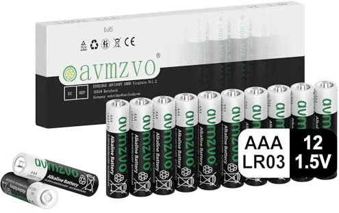 avmzvo Batterie AAA 12 pezzi, batterie Lr03 1,5 V, potenza durevole, potente, alcalina, può essere utilizzata per giocattoli, sveglia e altri dispositivi elettronici