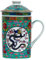 Keramik Teetasse mit Deckel + Sieb für Losen Tee mit Asiatischem Motiv (Grüner Drache, 494) Japanische Chinesische Tasse Für Teeliebhaber, Porzellan Kaffee Geschenk Set Asien Asia Becher Haferl