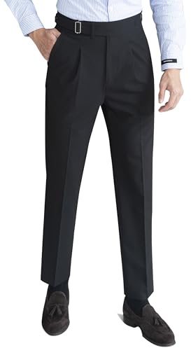CHOKMAR Pantalones clásicos Gurkha Naples de estilo italiano para hombre, no requiere cinturón, pantalones de vestir, Negro -, 30W x 31L