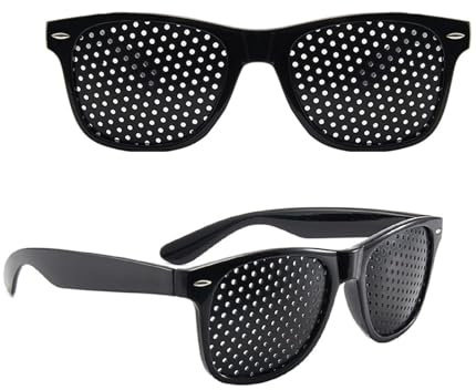 2 Stücke Schwarze Rasterbrille, Pinhole Brille, Rasterbrille Pinhole Glasses, Gitterbrille Mit Faltbaren, Rasterbrille Lochbrille, Lochbrille für Augentraining zur Entspannung