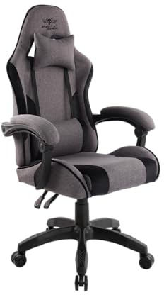 Spirit Of Gamer - Arena, Chaise Gaming en Tissu et Micro-Fibre, 2 Coussins Inclus, Dossier inclinable de 90° à 130°, Assise du Siège Réglable en Hauteur, Capacité de Charge 100kg, Noir et Gris