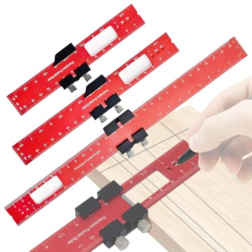 FORTSPANG 3 Stück Metall-Streichmaß für Holzbearbeitung, Verstellbar, 16/21/30 cm (6/8/12 Zoll), Präzisions-Schieberegler zum Markieren von 45° & 90° Winkeln, Zoll & Metrisch für Heimwerker (Rot)