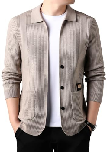 Giacca Cardigan Uomo, Maglione Casual A Maniche Lunghe Con Bottoni E Tasche, Cardigan Con Bottoni E Struttura In Maglia (Cammello,L)