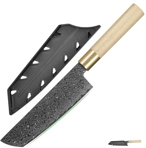 FULLHI Coltello giapponese in acciaio damasco nero con fodero, lama forgiata a mano manico in legno Gyutou sashimi Coltello da cucina con scatola per uomo donna regalo (Nakiri)