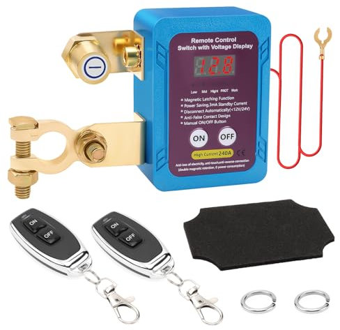 Liwogi Interruptor de apagado para coche con control remoto, interruptor de desconexión de batería de 12 V 240 A, antirrobo, interruptor de corte y apagado automático con pantalla LED de voltaje para
