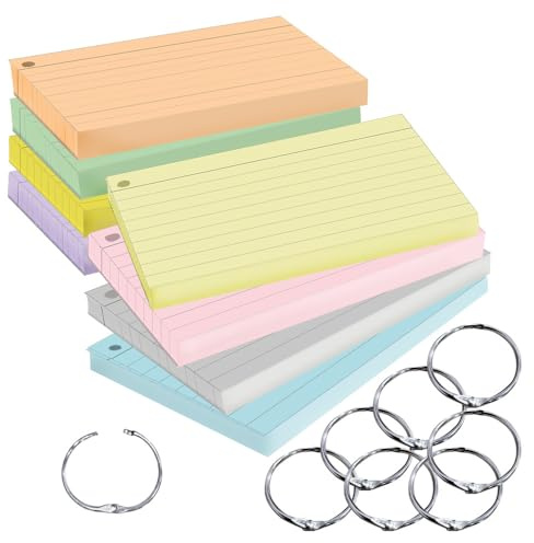 PRICARO indexkort, linjerat, A7, perforerade inklusive metallringar, 8 färger, 400 stycken