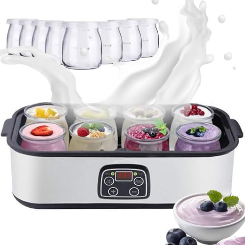 Automatic Yogurt Maker, 1400ML Machine à Yaourt Probiotique, avec 8 Pots en Verre, Température Réglable & Minuterie 0-48H, pour Yaourt Bio Maison & Natto