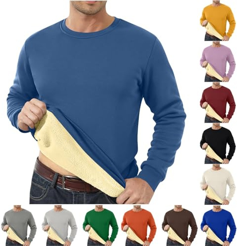 VPQILH Pullover Uomo Invernale Calda Maglioni con Rivestimento in Pile Felpa Uomo Maglione Manica Lunga Pullover Tops Girocollo Felpe in Tinta Unita Felpata Sportivi Sweatshirt Felpe Senza Cappuccio