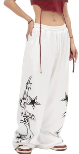 NYSDM Street Dance - Pantalones de baile de jazz para mujer, con cordón, estampado de baile, pantalones deportivos sueltos, casuales, de moda, blanco, M