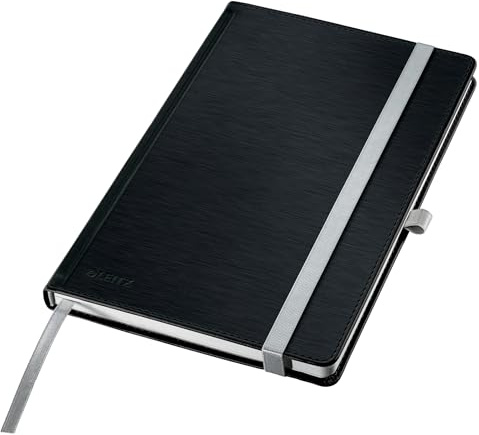 Leitz Style A5 Rutad Anteckningsblock, Hård pärm med Högkvalitativt Omslag, 160 Sidor, 80 Ark, FSC-Certifierat 100 g/m² Papper, Elastiskt Band & Bokmärke, För Kontor & Hemmakontor, Svart, 44861094