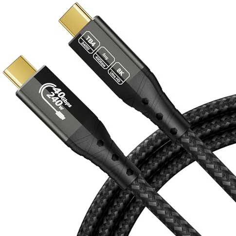 ZIKNYDO 8K/4K Câble Thunderbolt 4 3m, 40Gbps USB4 câble de données, PD3.1 240W, câble USB-C Thunderbolt pour Thunderbolt 5, Thunderbolt 3, Série iPhone 16, SSD, MacBook, eGPU, iPad, moniteurs, laptops