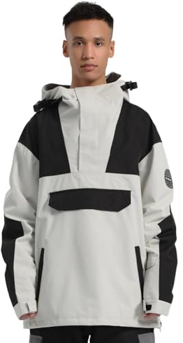 GSOU SNOW Hombres Mujeres Chaqueta de Esquí Holgados Chaqueta de Snowboard Baggy Chaqueta de Nieve Oversize - Multibolsillos Impermeable Antiviento Transpirable Térmico con Capucha