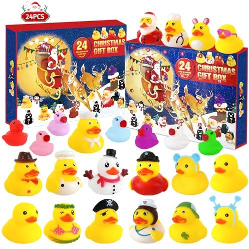 Rubber Duck Advent Calendar 2025,24 Days of Advent Ccalendars Toys,Christmas Countdown Calendar,Rubber Ducks Bath Toys,24 Days Surprises Gift,Fun Christmas Party Favors for Girls Boys
