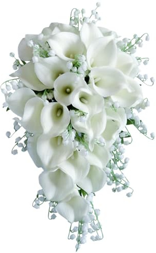 Xdyyjrasa Elegante bouquet da sposa a cascata con calle bianche – Bouquet da sposa realistico per la Fiori di seta per decorazioni per la casa da cerimonia
