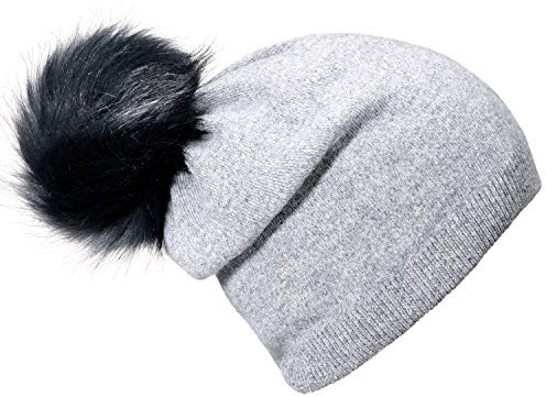 DonDon Damen Winter Bommelmütze mit abnehmbaren Bommel zum Wechseln grau