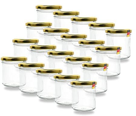 Flaschenbauer- 20x Sturzgläser 167ml inkl. goldene Twist Off Verschlüsse zum Einmachen von Suppen, Babynahrung oder zur Aufbewahrung von Tee und Kräuter
