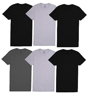 Fruit of the Loom Mens Eversoft Cotton Short Sleeve Pocket T-Shirts, Breathable & Tag Free Underwear, 6 Pack - Colors May Vary, Medium US