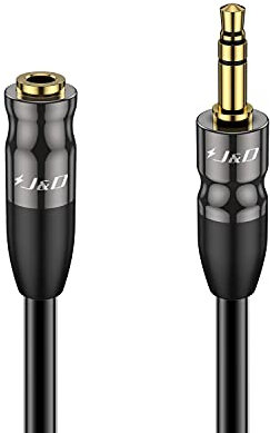 J&D 3.5mm 1/8 inch AUX Audio Extension Cable, Copper Shell Stereo Jack Male to Female Stereo Adapter Cable, 1.8 Meter/6 Feet
