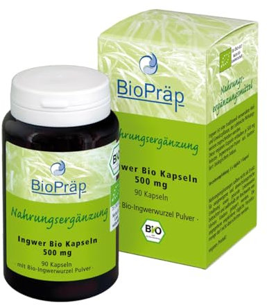 BioPräp Ingwer BIO Kapseln | 90 Zellulose-Kapseln | vegan und BIO | aus 100% BIO Ingwer | produziert in Deutschland | zertifizierte Produktion