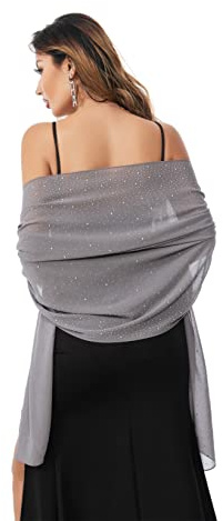 Gzcvba Chales y envolturas para vestidos de noche, gasa transparente, elegante, suave, sedosa, brillante, bufanda de novia, Gris oscuro C, 74.8*27.6in