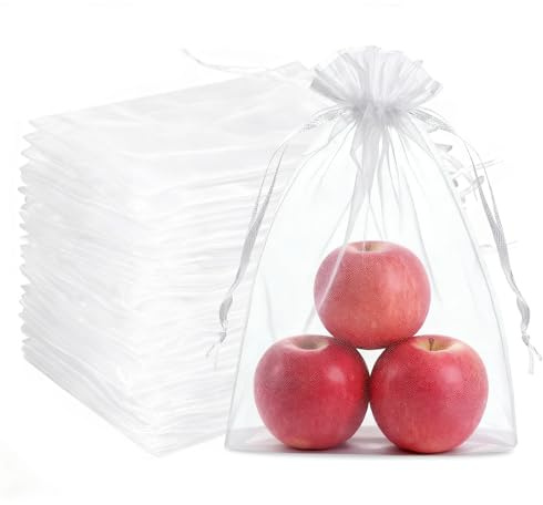 SXUUXB 100 Piezas Bolsas de Organza Blanca 25x35cm Bolsas Organza Bolsa de Joyería Bolsa de Almacenamiento Bolsa de Regalo con Cordón para Boda, Navidad, Fiesta y Celebración