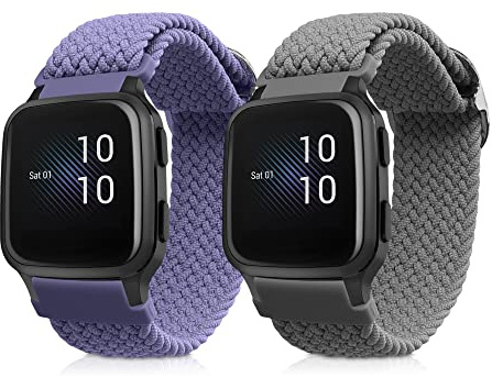kwmobile 2X Uhrenarmband für Garmin Venu Sq Music/Sq Armband - Fitnesstracker Band Set aus Nylon - Ersatzarmband Smartwatch - Grau Lavendel