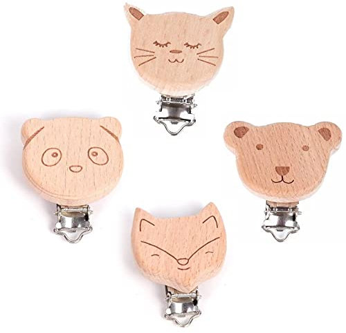 Attache Sucette, Attache Tétine, Sucette Clips, Bebe Pince, 4PC Porte Sucette Forme de Dessin Animé pour Bébé Attache Tétine Attachée aux Vêtements Landau