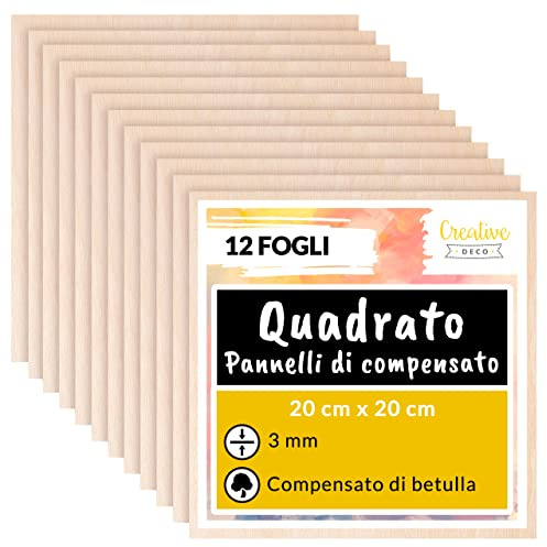 Creative Deco 12 Quadratische Sperrholzplatte 3mm | 200 x 200 (+/- 2) mm | Birkensperrholz Dünne Holz-Zuschnitte laserfähig | Sperrholz Platte perfekt als Baumaterial