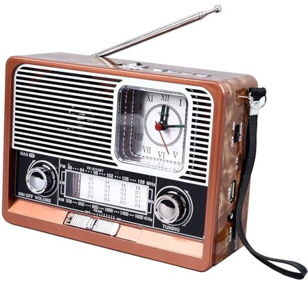 Retro Portable Radio, AM FM SW Radio, with Flashlight, Clock, Bluetooth Speaker, USB, MP3 Player, TF Card, Rechargeable Battery and Battery Operated Radio