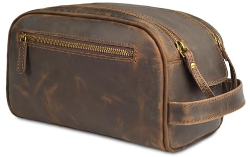 Full Grain Leather Toiletry Bag for Men Large Water-Resistant Wash Bag | Shaving Dopp Kit Bathroom Gym Travel Toiletries Makeup, Gift for Men & Women by Leather Village